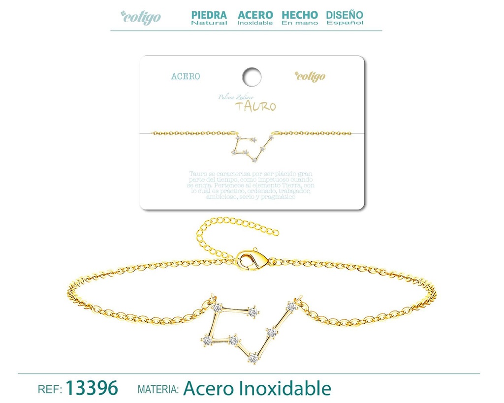 Pulsera mapa estelar del zodiaco Tauro dorado con strass - Joyería zodiacal