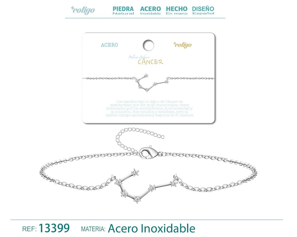 Pulsera mapa estelar del zodiaco Cáncer plateado con strass - Joyería zodiacal