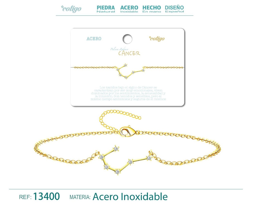 Pulsera mapa estelar del zodiaco Cáncer dorado con strass - Joyería zodiacal