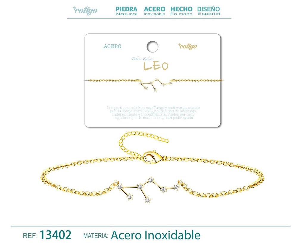 Pulsera mapa estelar del zodiaco Leo dorado con strass - Joyería zodiacal