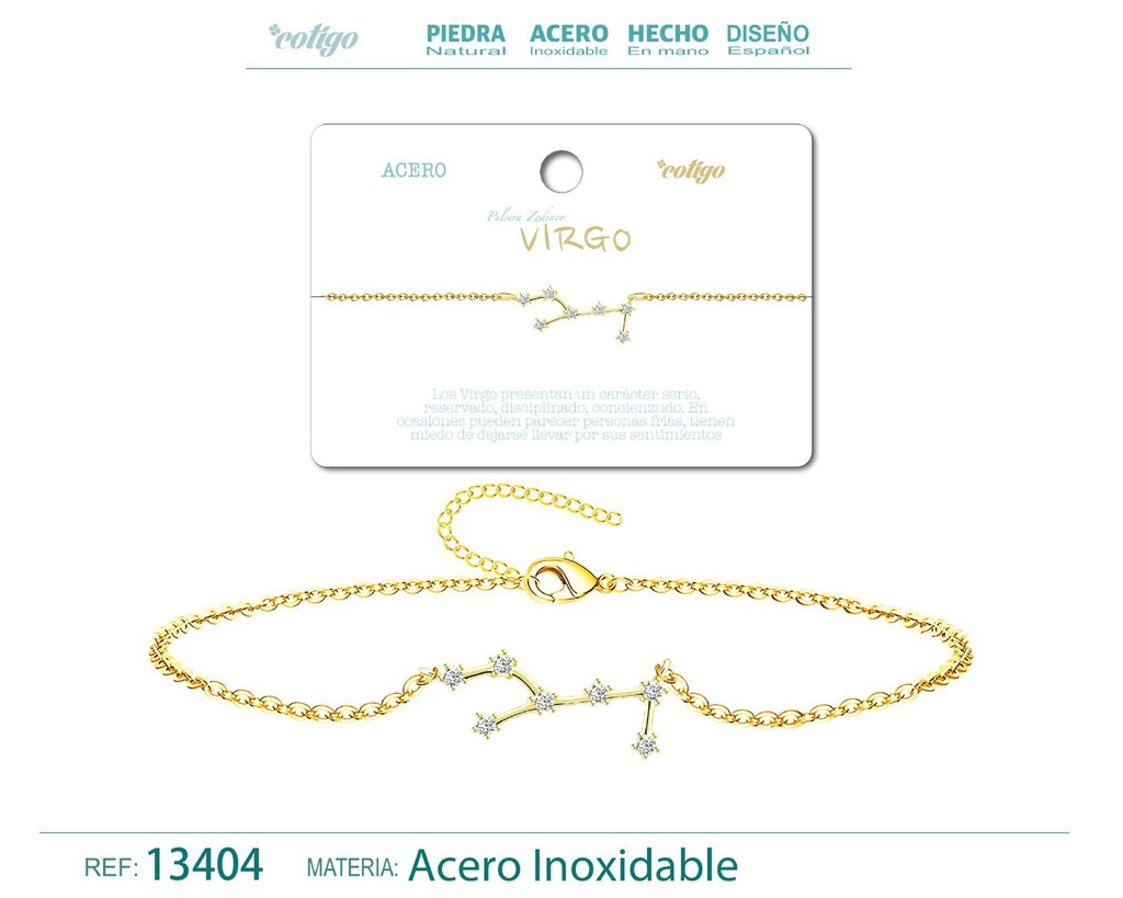 Pulsera mapa estelar del zodiaco Virgo dorado con strass - Joyería zodiacal