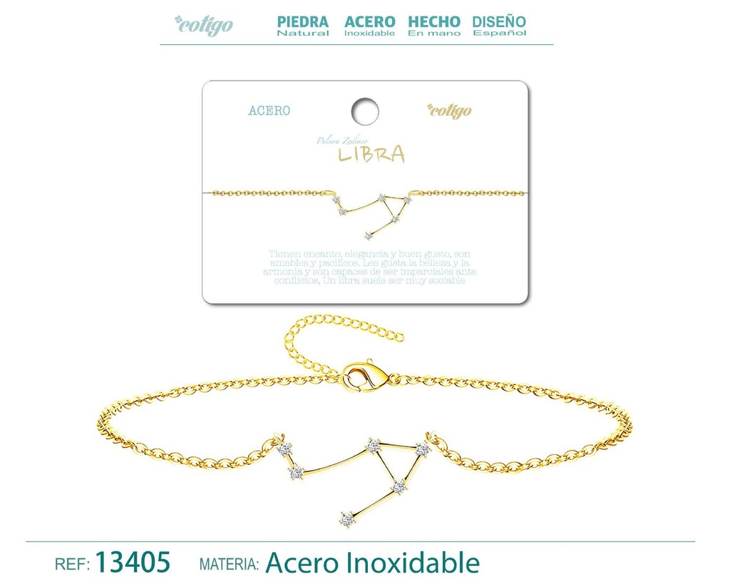 Pulsera mapa estelar del zodiaco Libra dorado con strass - Joyería zodiacal