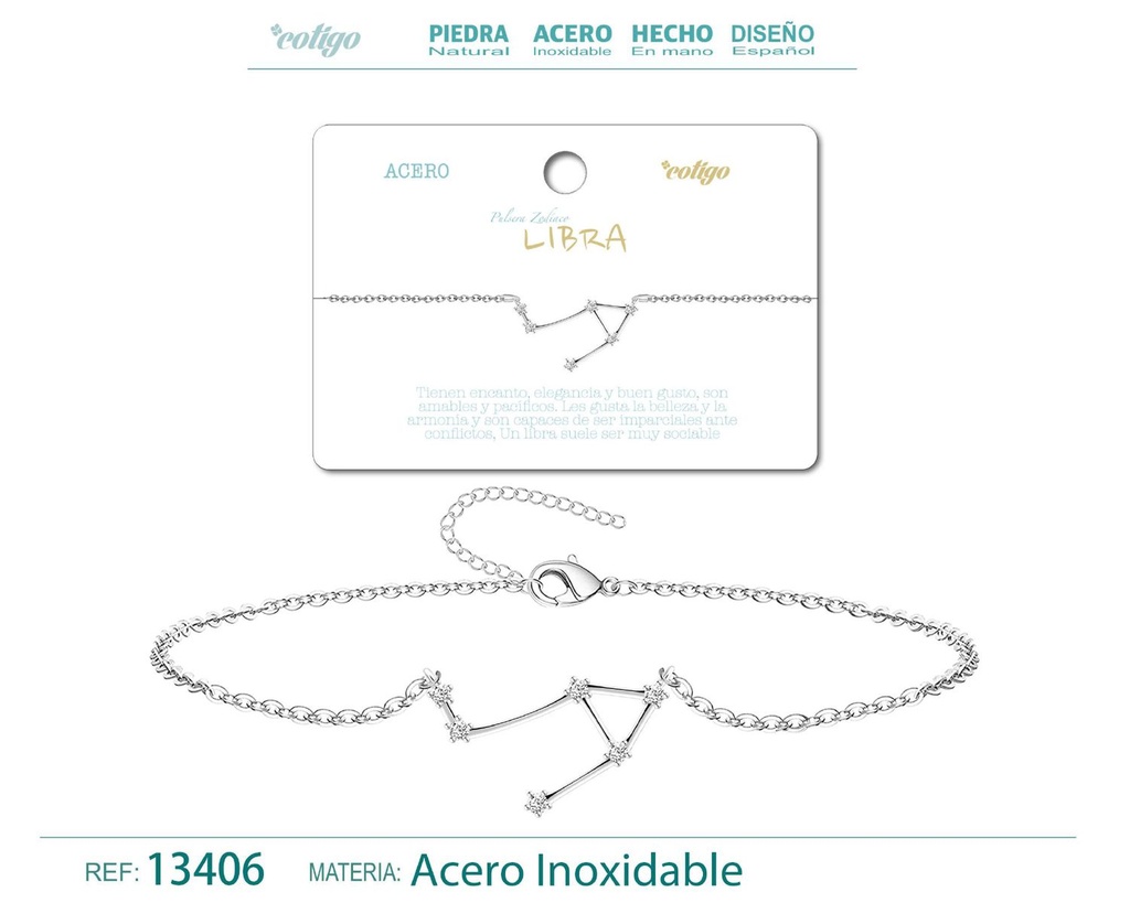 Pulsera mapa estelar del zodiaco Libra plateado con strass - Joyería zodiacal