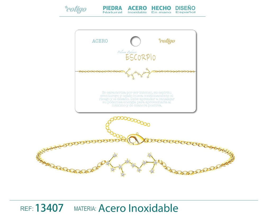 Pulsera mapa estelar del zodiaco Escorpio dorado con strass - Joyería zodiacal