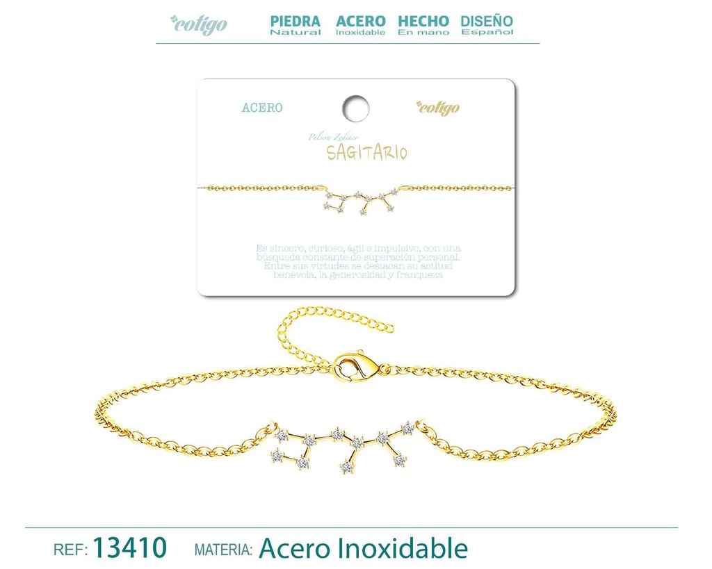 Pulsera mapa estelar del zodiaco Sagitario dorado con strass - Joyería zodiacal