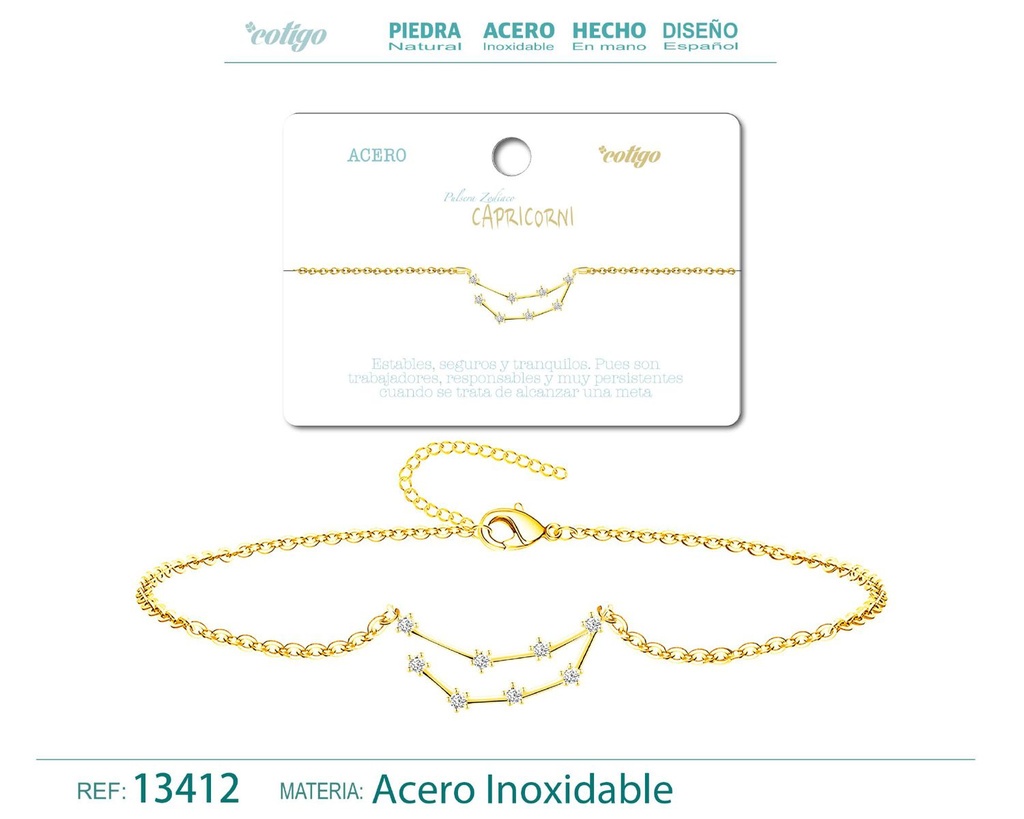 Pulsera mapa estelar del zodiaco Capricornio dorado con strass - Joyería zodiacal