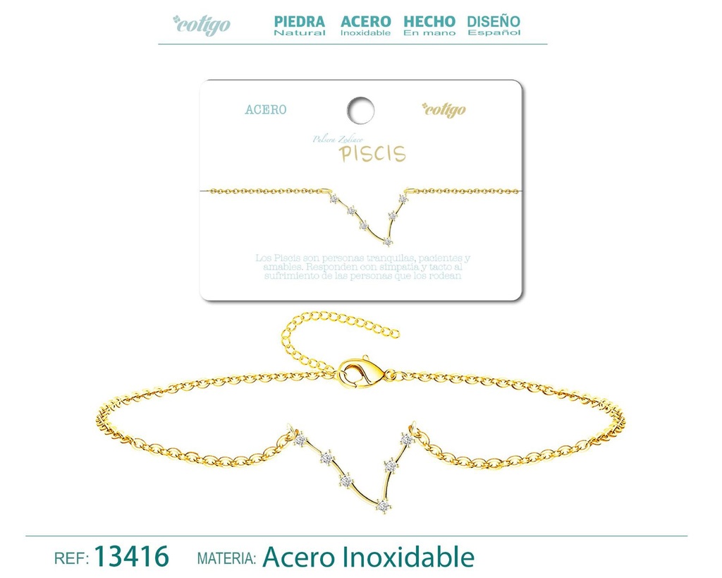 Pulsera mapa estelar del zodiaco Piscis dorado con strass - Joyería zodiacal