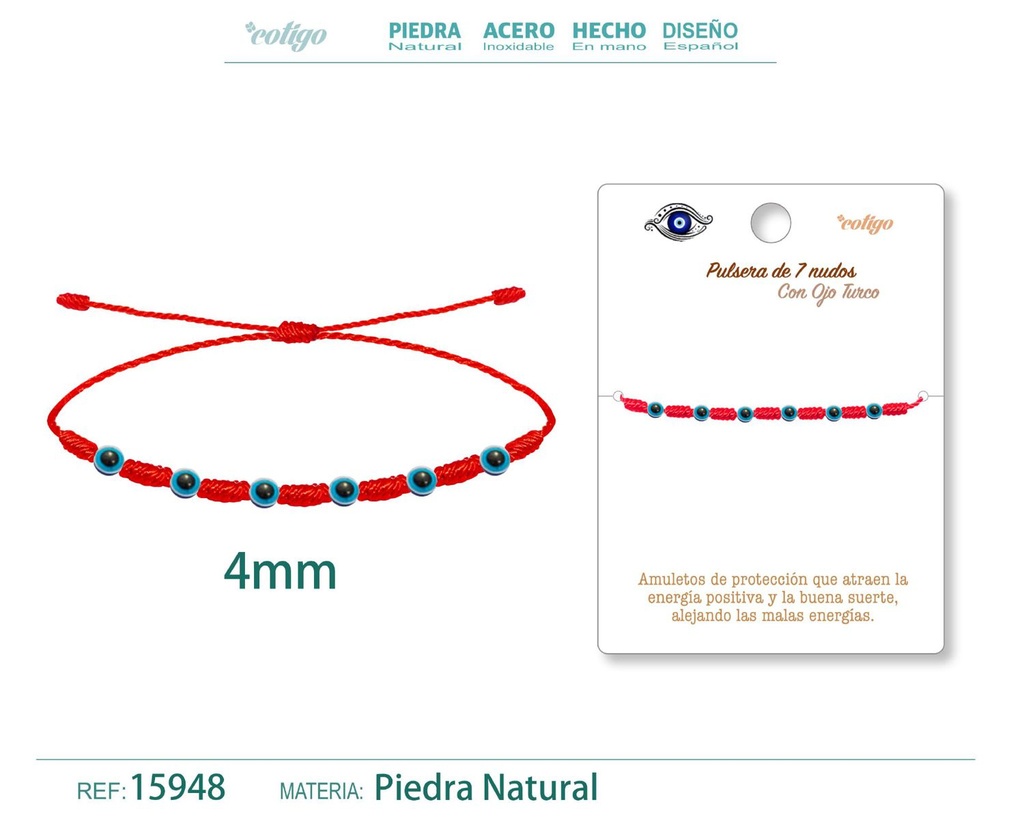 Pulsera 7 nudos con ojo de turco - Pulsera de nudos