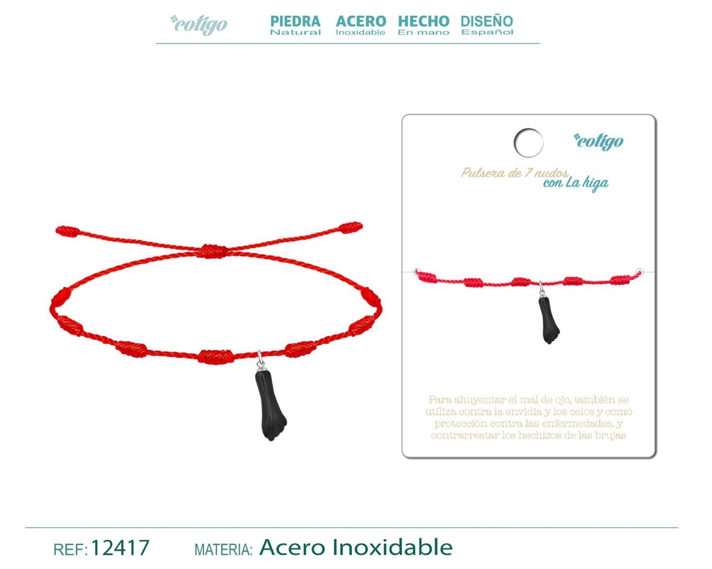 Pulsera 7 nudos con la higa negra - Pulsera de nudos