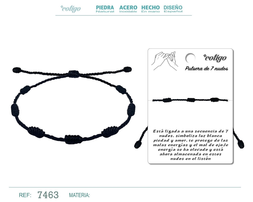 Pulsera 7 nudos color negro - Accesorios de joyería