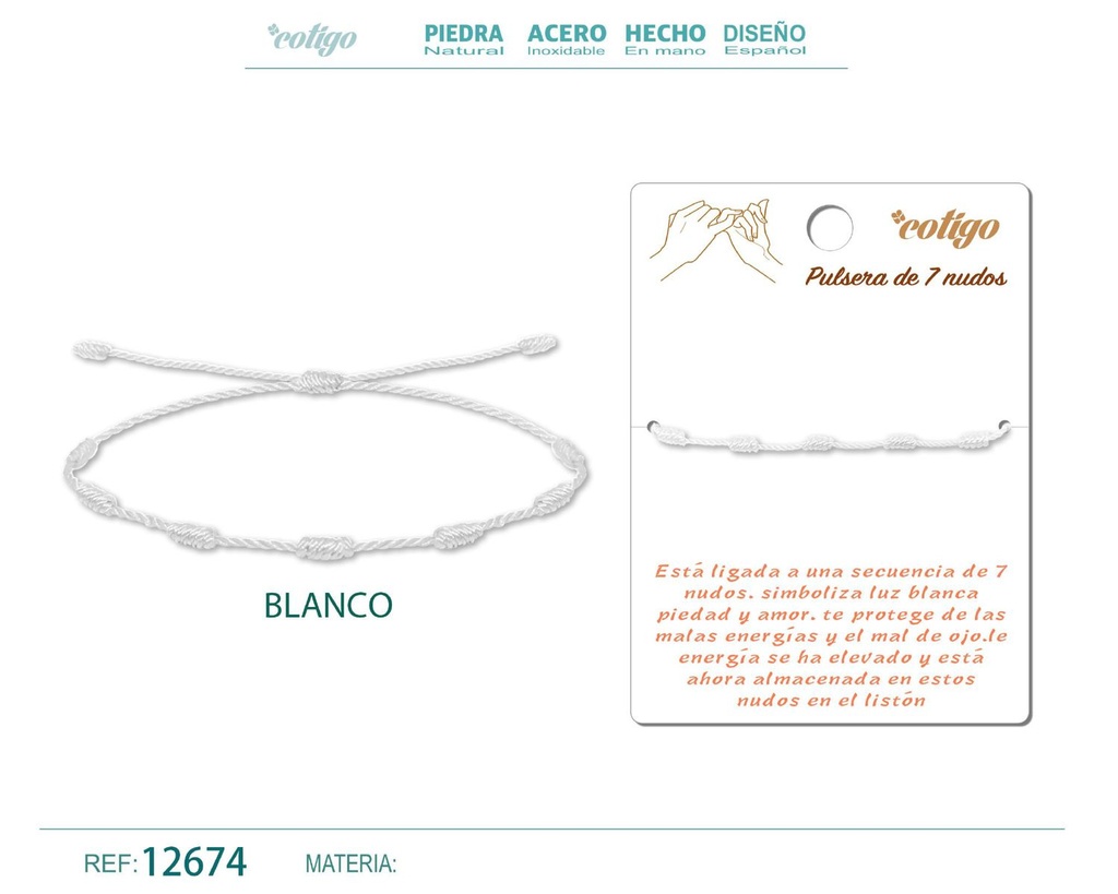 Pulsera 7 nudos blanca - Pulsera de nudos