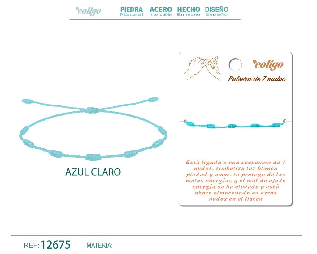 Pulsera 7 nudos azul - Pulsera de nudos