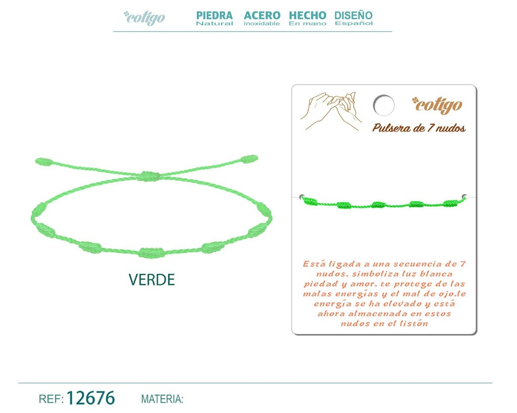 Pulsera 7 nudos verde - Pulsera de nudos