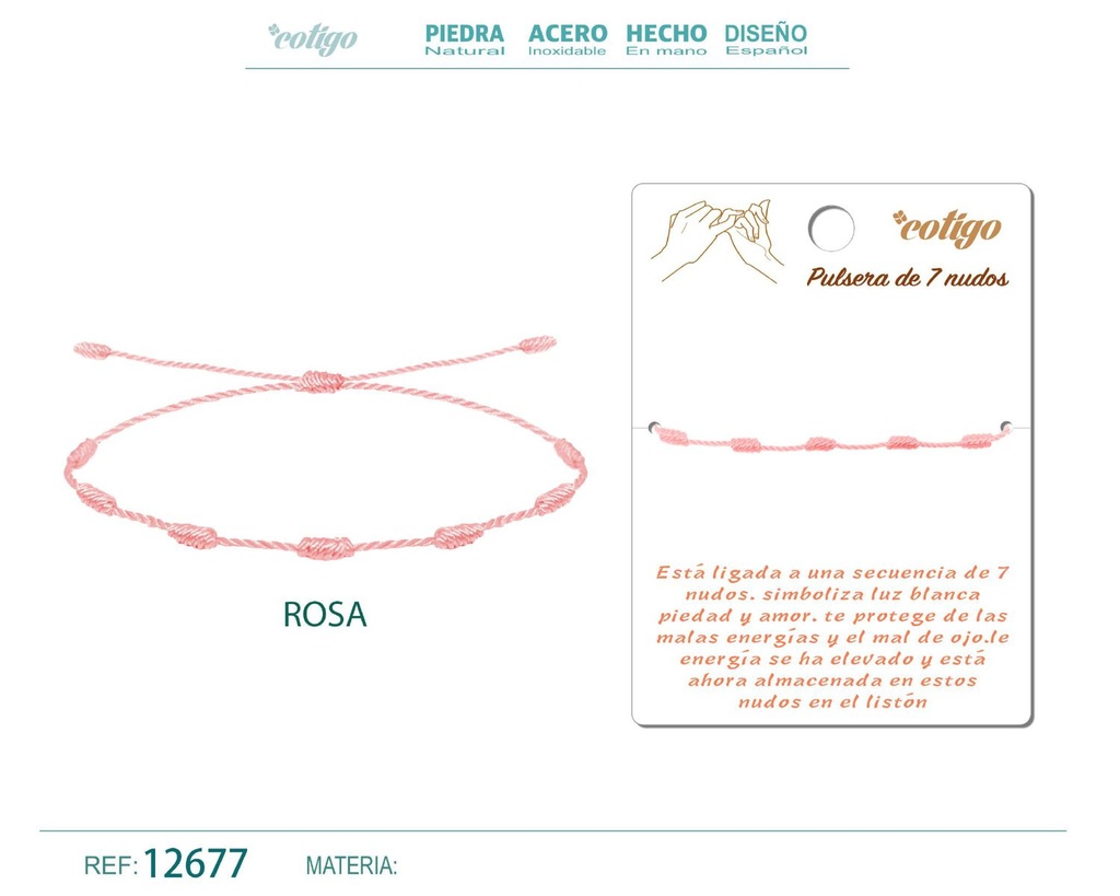 Pulsera 7 nudos rosa - Pulsera de nudos