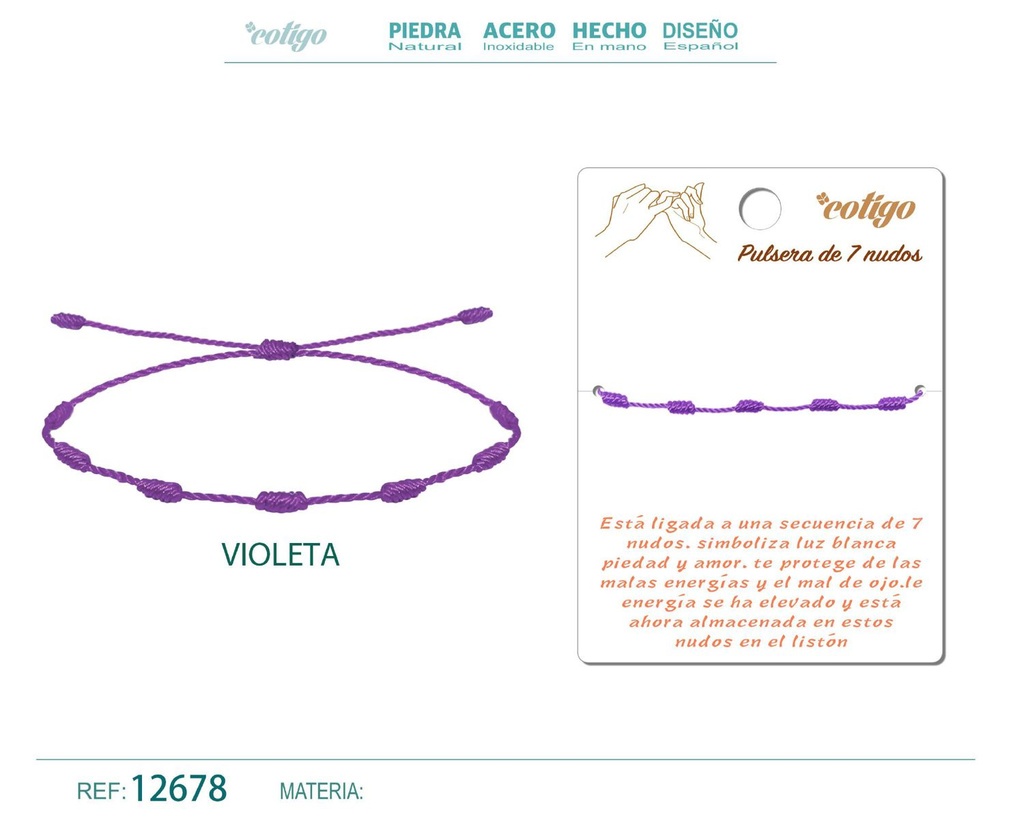 Pulsera 7 nudos violeta - Pulsera de nudos