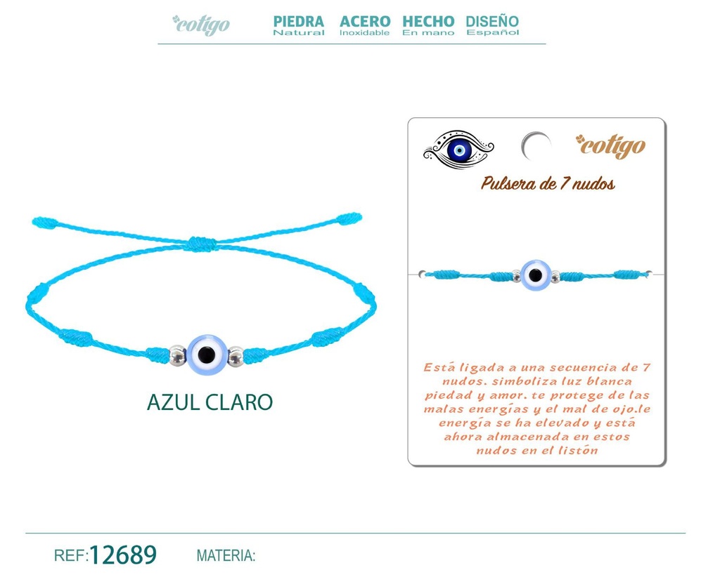 Pulsera 7 nudos azul con ojo turco - Pulsera de nudos