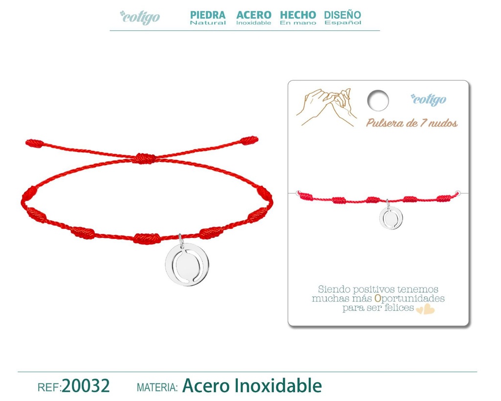Pulsera 7 nudos con letra O color plateado - Pulsera de nudos