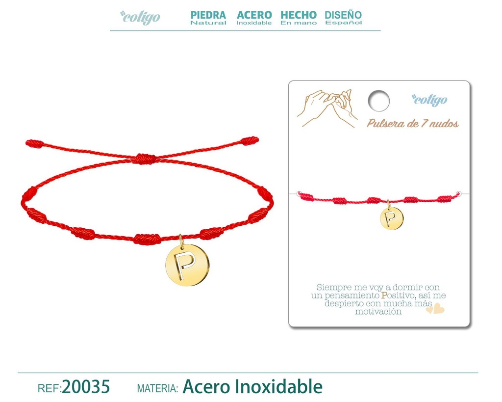 Pulsera 7 nudos con letra P color dorado - Pulsera de nudos