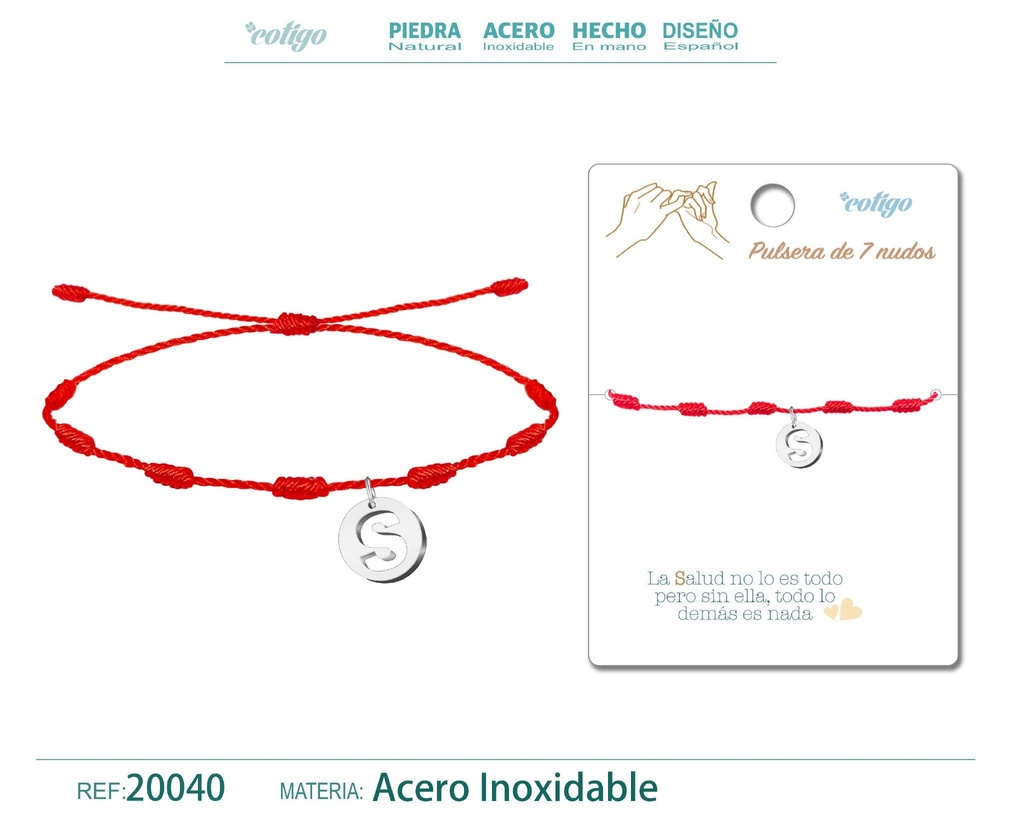 Pulsera de 7 nudos con letra S en color plateado - Joyería y accesorios