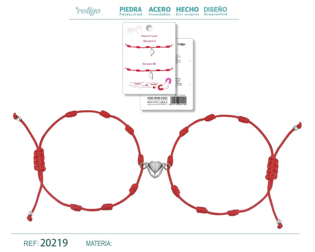 Pulsera de 7 nudos con corazón magnético - Joyería de amistad
