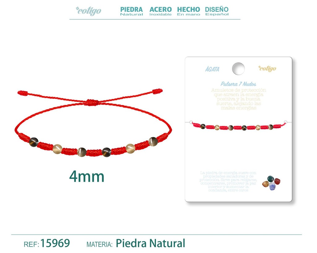 Pulsera de 7 Nudos con Ágata 4mm - Pulseras de piedras naturales