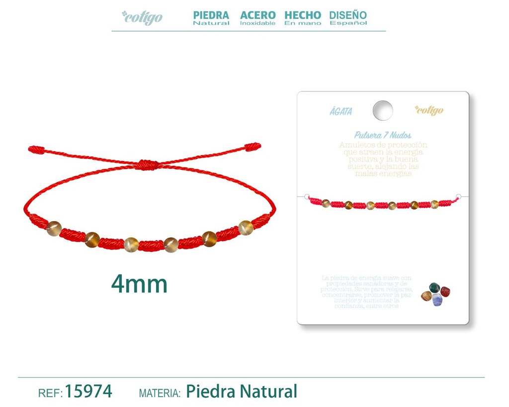 Pulsera de 7 Nudos con Ágata 4mm - Pulseras de piedras naturales