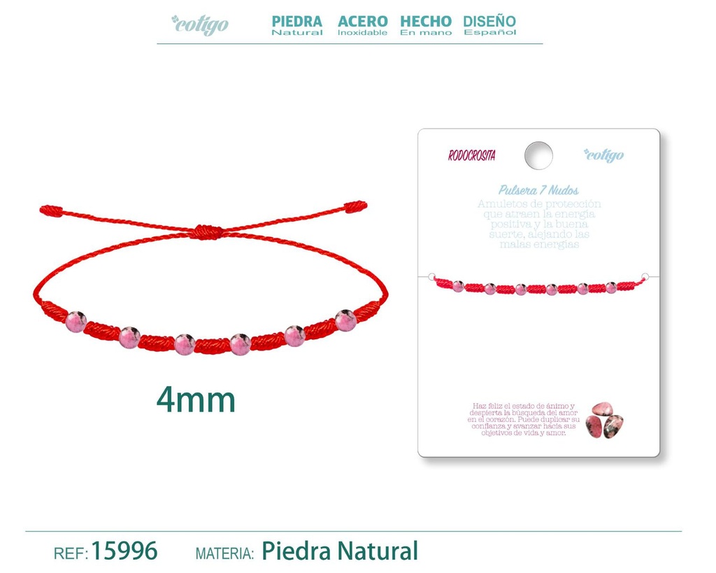 Pulsera de 7 Nudos con Rodocrosita 4mm - Pulseras de piedras naturales