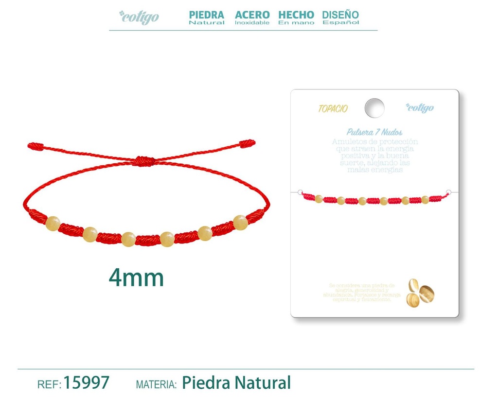 Pulsera de 7 Nudos con Topacio 4mm - Pulseras de piedras naturales