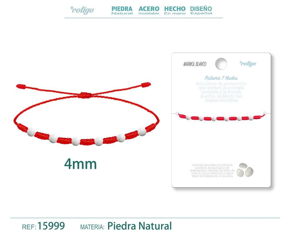 Pulsera de 7 Nudos con Mármol blanco 4mm - Pulseras de piedras naturales