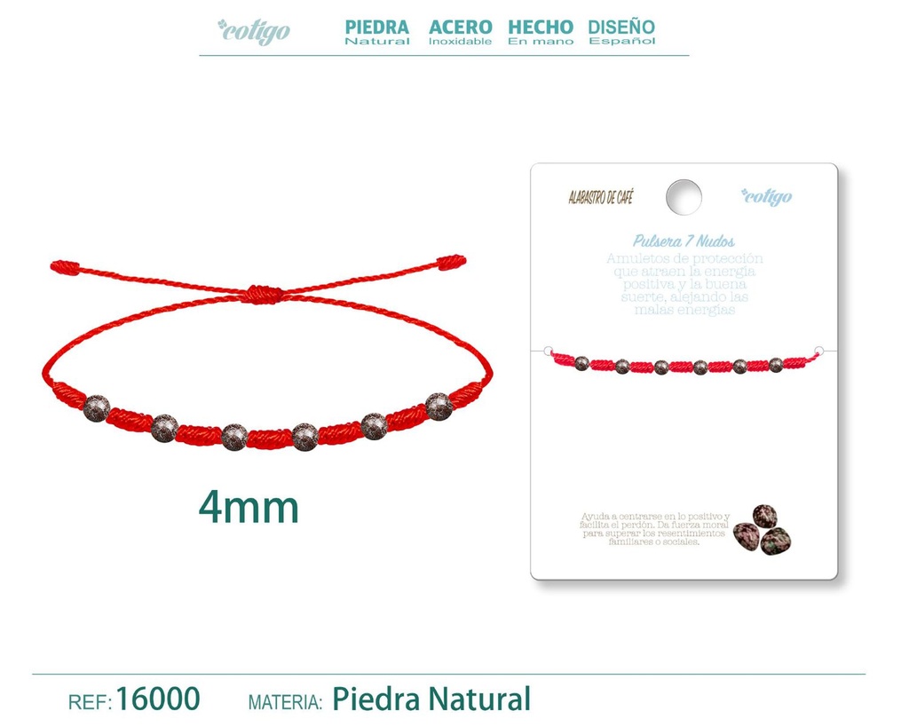 Pulsera de 7 Nudos con Alabastro de café 4mm - Pulseras de piedras naturales