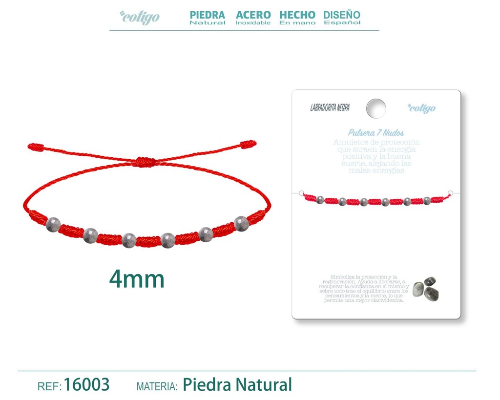 Pulsera de 7 Nudos con Labradorita negra 4mm - Pulseras de piedras naturales