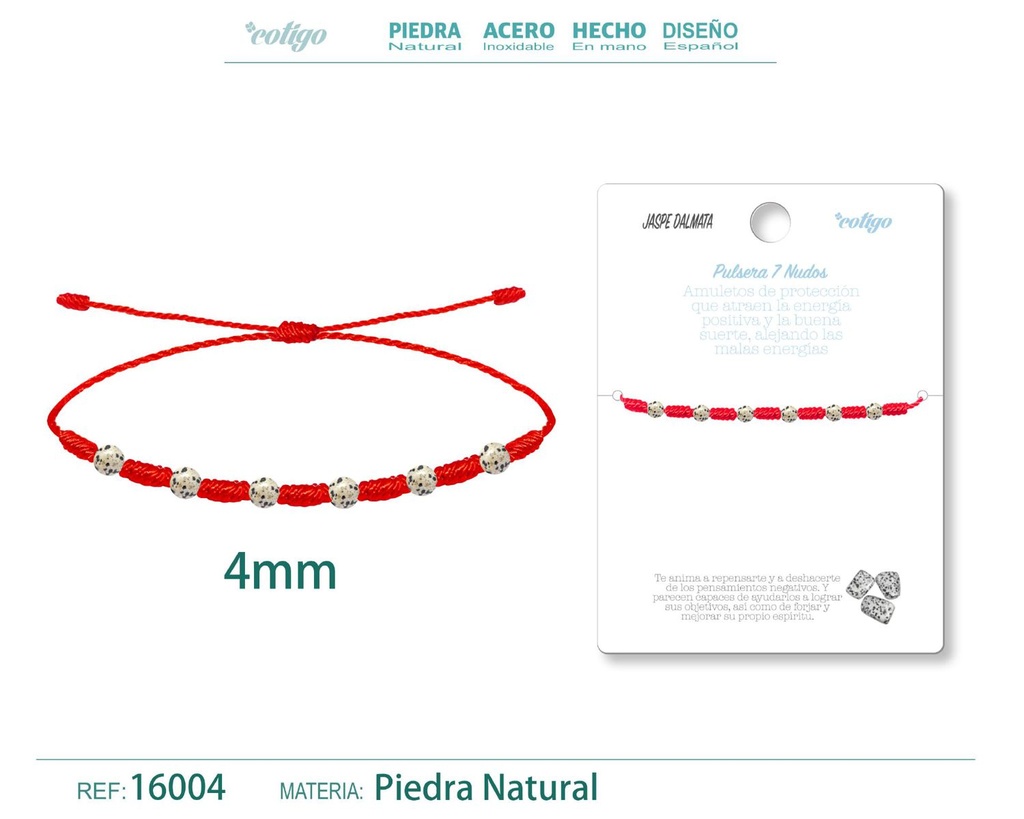 Pulsera de 7 Nudos con Jaspe dálmata 4mm - Pulseras de piedras naturales