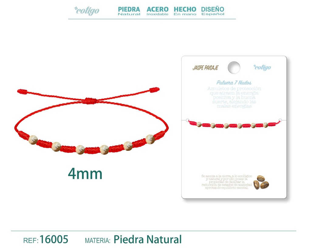 Pulsera de 7 Nudos con Jaspe paisaje 4mm - Pulseras de piedras naturales