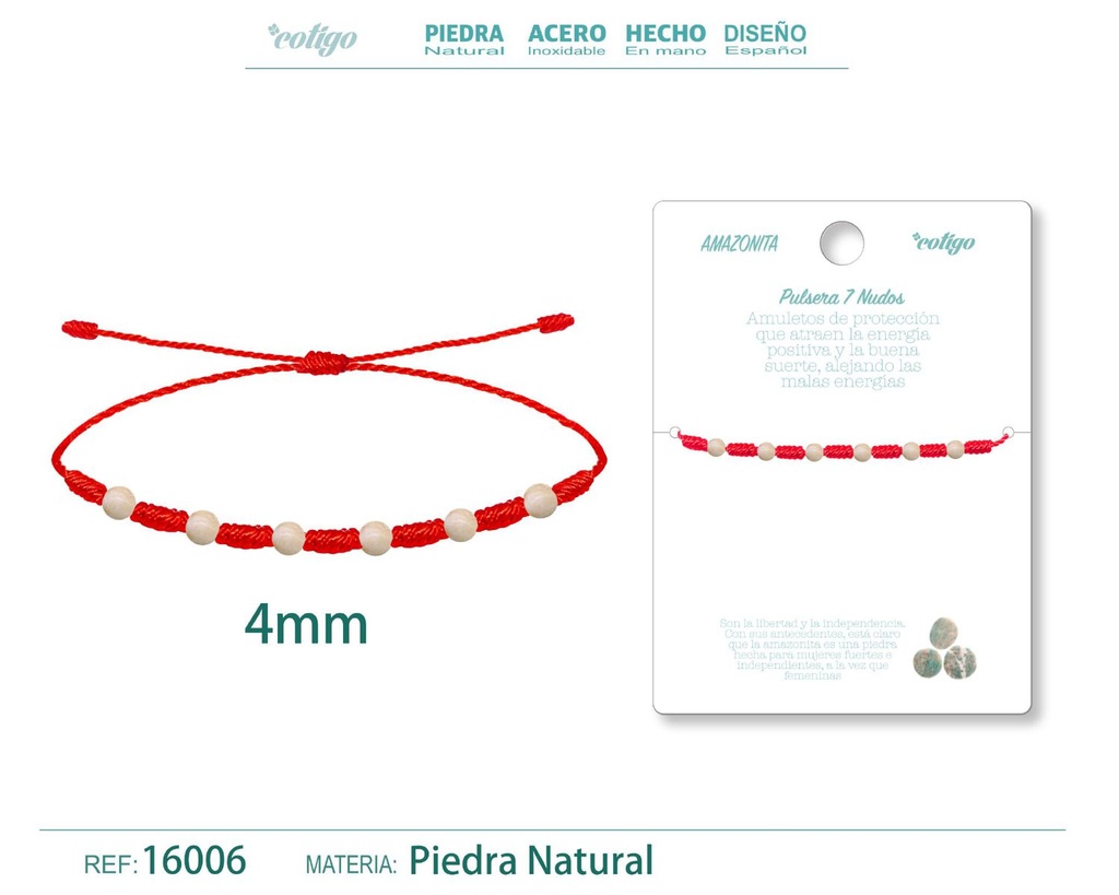 Pulsera de 7 Nudos con Amazonita 4mm - Pulseras de piedras naturales