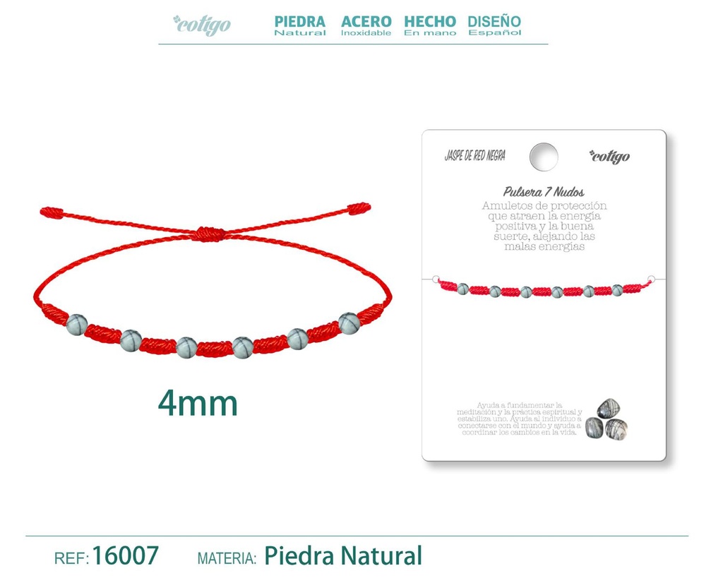 Pulsera de 7 Nudos con Jaspe de red negra 4mm - Pulseras de piedras naturales