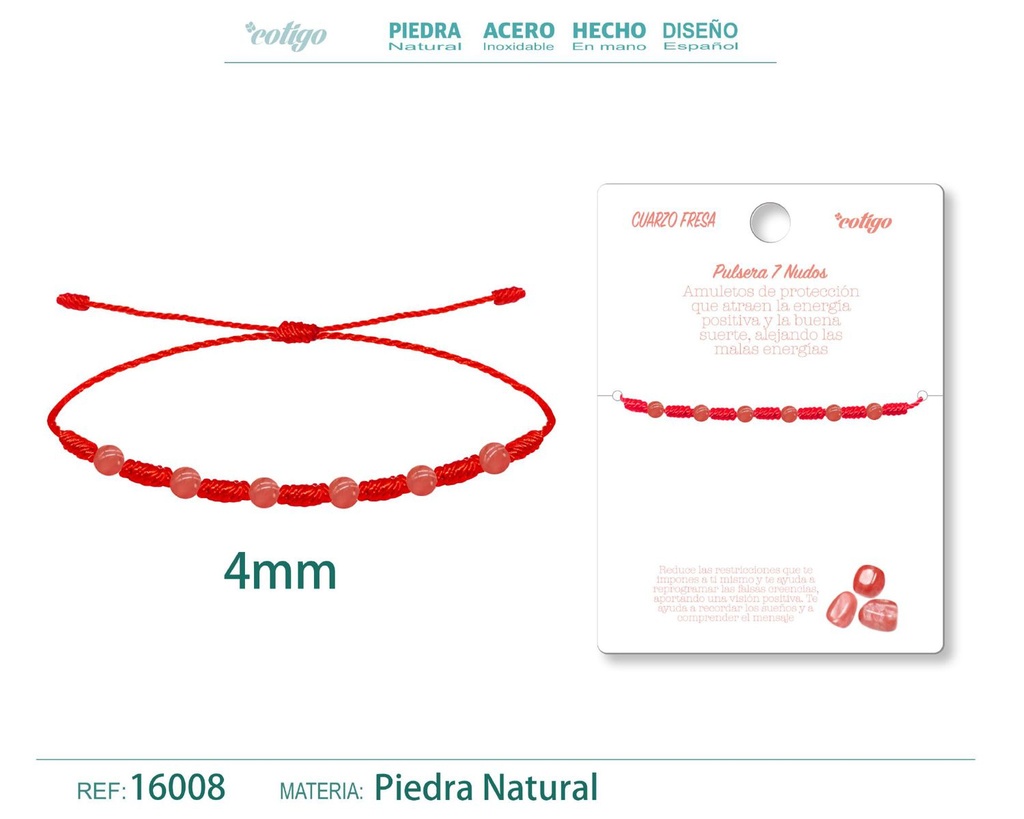 Pulsera de 7 Nudos con Cuarzo fresa 4mm - Pulseras de piedras naturales