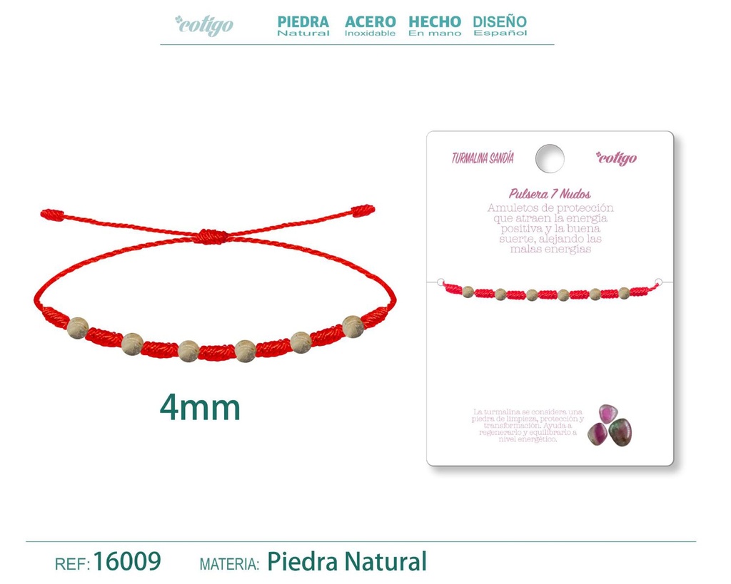 Pulsera de 7 Nudos con Turmalina sandía 4mm - Pulseras de piedras naturales