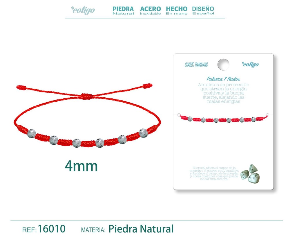 Pulsera de 7 Nudos con Cuarzo tianshang 4mm - Pulseras de piedras naturales