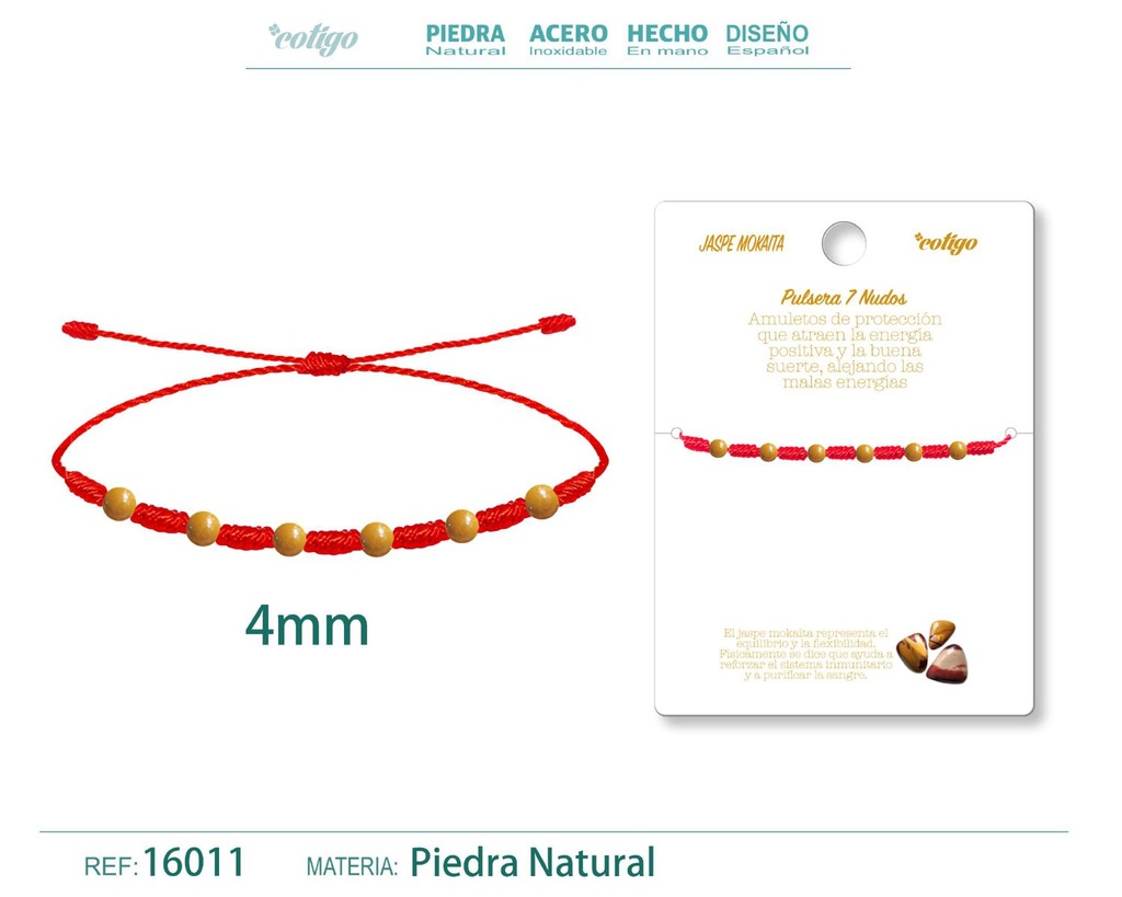 Pulsera de 7 Nudos con Jaspe mokaita 4mm - Pulseras de piedras naturales