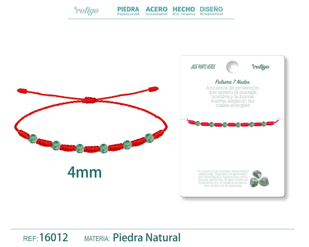 Pulsera de 7 Nudos con Jade punto verde 4mm - Pulseras de piedras naturales