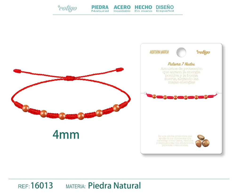 Pulsera de 7 Nudos con Aventurina marrón 4mm - Pulseras de piedras naturales