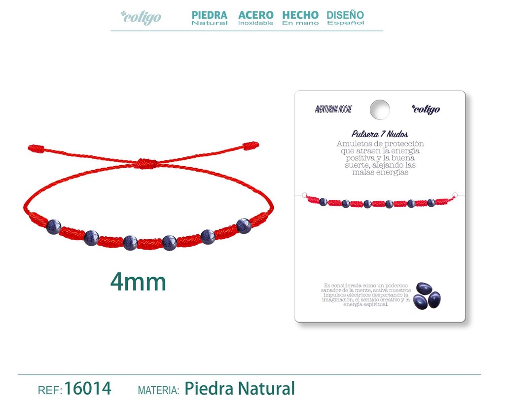 Pulsera de 7 Nudos con Aventurina Noche 4mm - Pulseras de piedras naturales