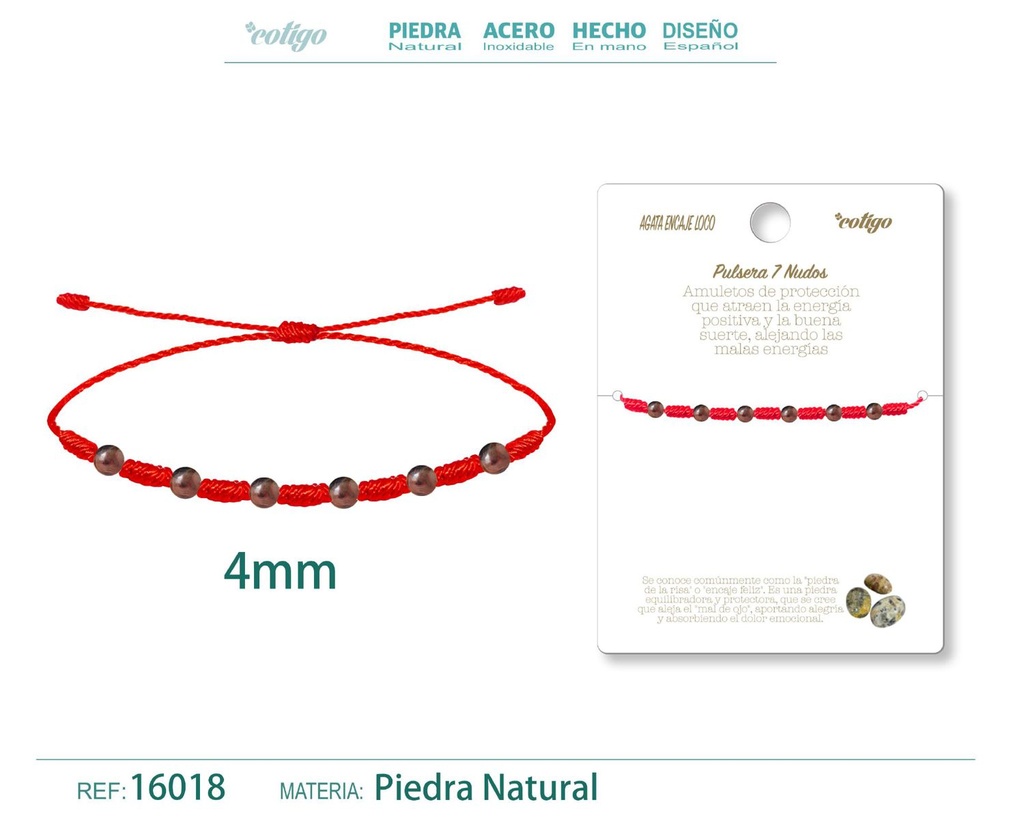 Pulsera de 7 Nudos con Ágata encaje loco 4mm - Pulseras de piedras naturales