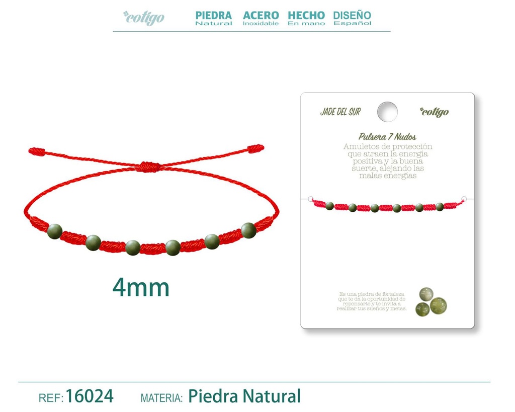 Pulsera de 7 Nudos con Jade del sur 4mm - Pulseras de piedras naturales