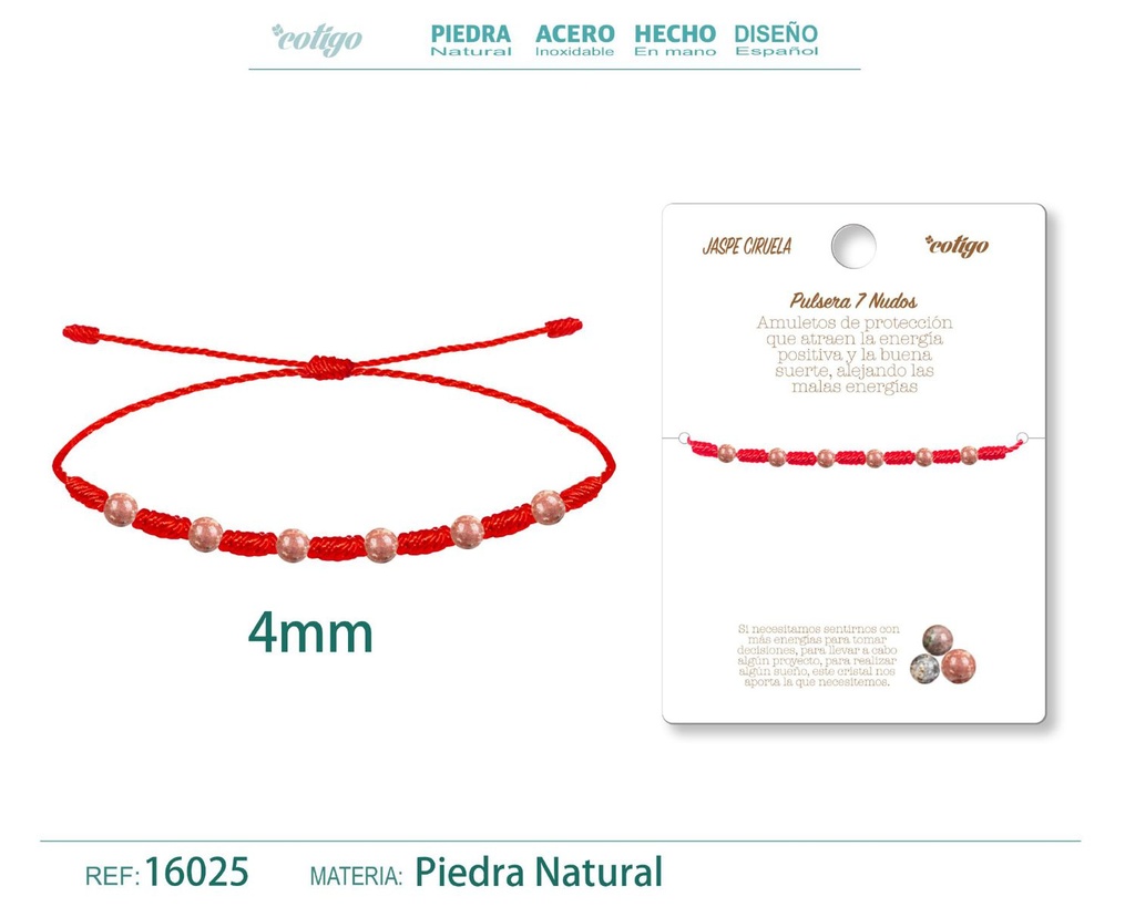 Pulsera de 7 Nudos con Jaspe ciruela 4mm - Pulseras de piedras naturales