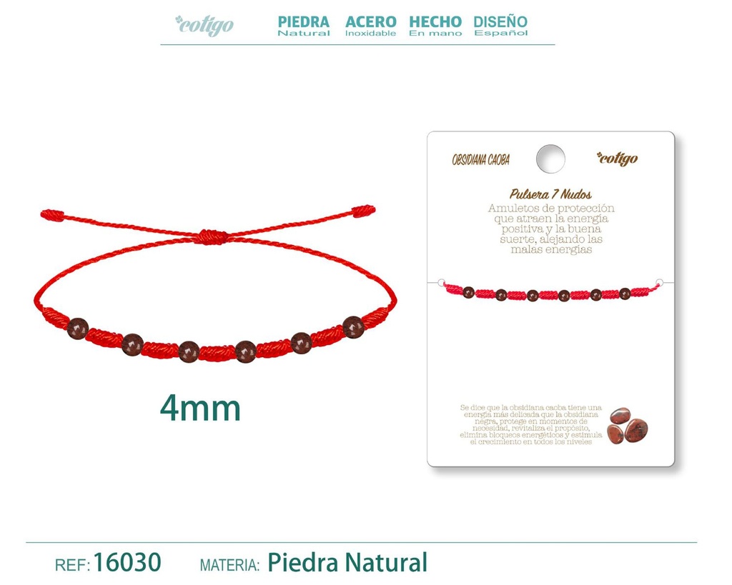 Pulsera de 7 Nudos con Obsidiana Caoba 4mm - Pulseras de piedras naturales