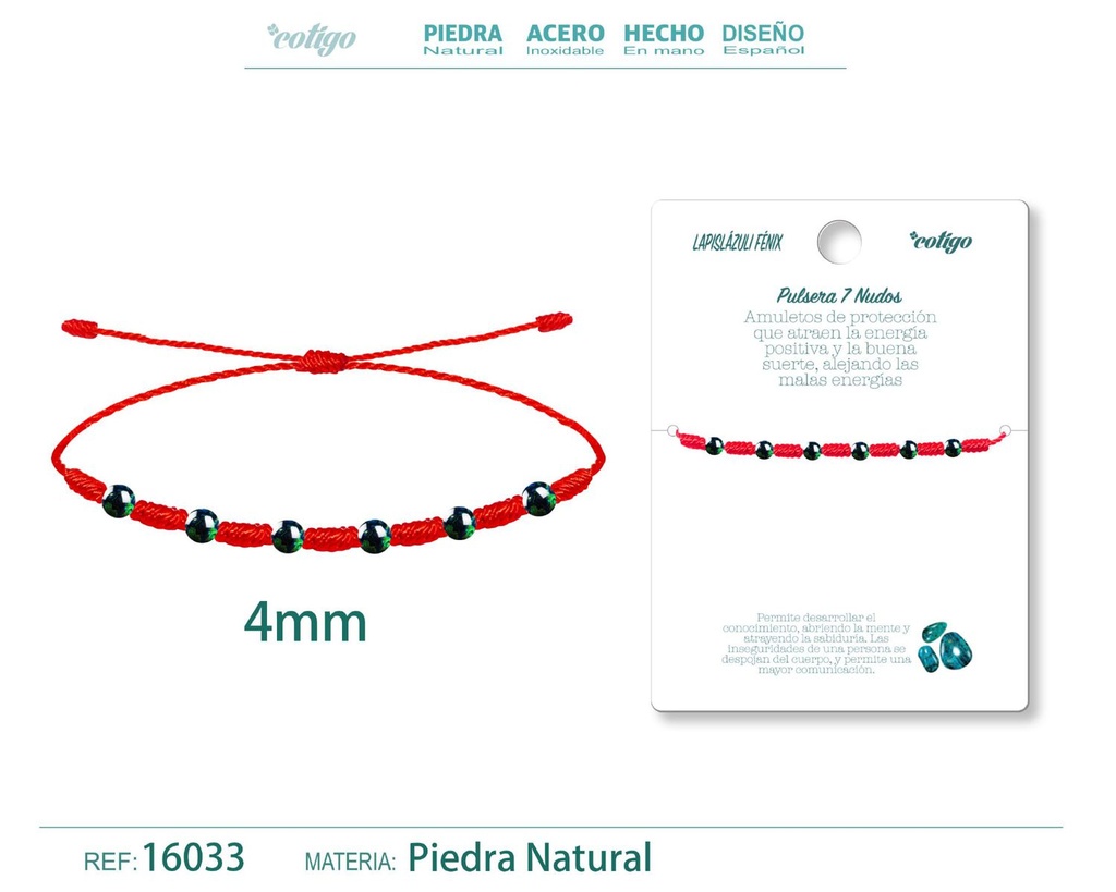 Pulsera de 7 Nudos con Lapislázuli fénix 4mm - Pulseras de piedras naturales