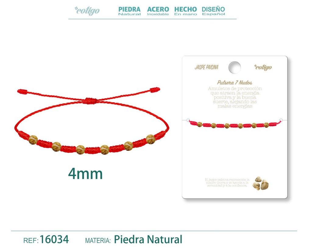 Pulsera de 7 Nudos con Jaspe paisina 4mm - Pulseras de piedras naturales