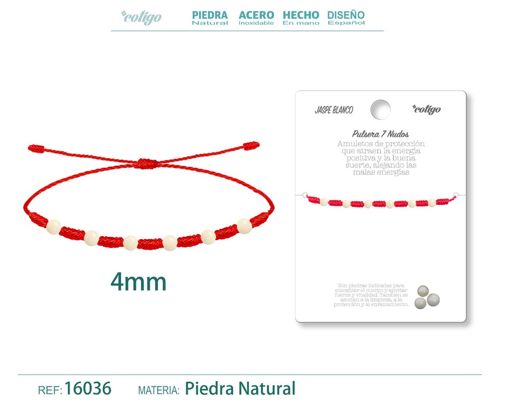 Pulsera de 7 Nudos con Jaspe blanco 4mm - Pulseras de piedras naturales