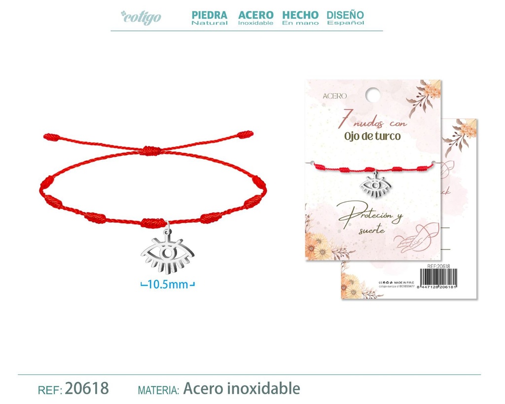 Pulsera de 7 Nudos con Ojo Turco color plateado - Pulseras de suerte y protección
